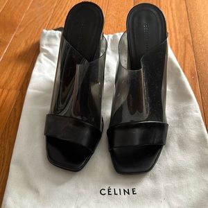 Celine heels pumps black leather with transparent aesthetic. Size 7.